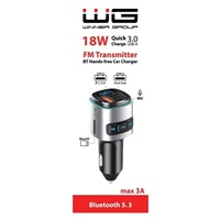 WG - Nabíječka do auta, Transmitter FM, QC 3.0, stříbrná