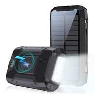 WG - Power Bank 20000 mAh, solarní panel + bezdrátové nabíjení 15W + svítilna + kompas, USB-C PD 20W, černá