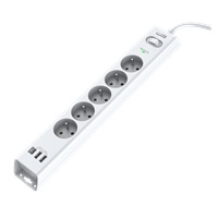 WG - Přepěťová ochrana 5 slotů + 2x USB-A + 1x USB-C, kabel 1,5 metru, bílá