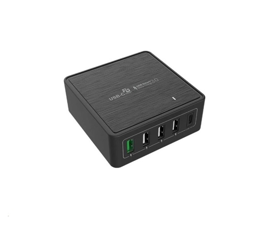 WG - Síťová nabíječka 5x USB 60W, 1x USB-A QC 3.0 + 3x USB-A Smart IC + 1x USB-C PD, černá