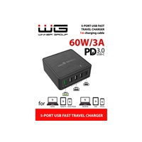 WG - Síťová nabíječka 5x USB 60W, 1x USB-A QC 3.0 + 3x USB-A Smart IC + 1x USB-C PD, černá
