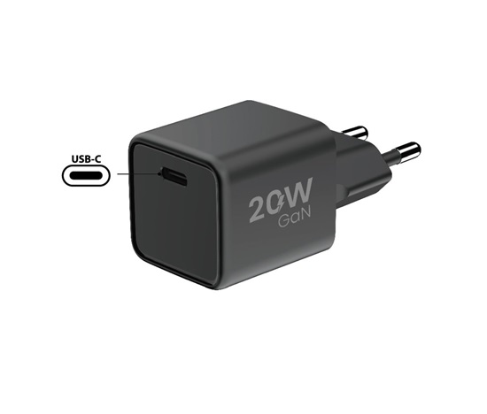 WG - Síťová nabíječka GaN 1x USB-C, PD 20W, 5V-9V-12V, černá