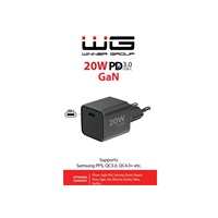 WG - Síťová nabíječka GaN 1x USB-C, PD 20W, 5V-9V-12V, černá
