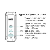 WG - Síťová nabíječka GaN 3x USB 120W, 1x USB-A + 2x USB-C, bílá