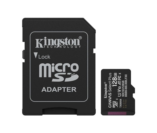 Kingston MicroSDXC karta 128GB Canvas Select Plus, U1, V10, A1, SD Adaptér