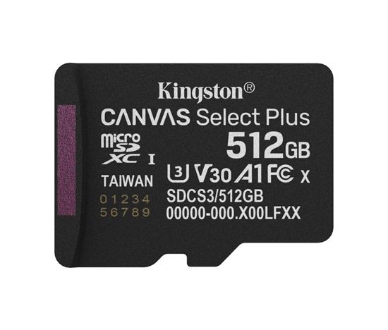 Kingston MicroSDXC karta 512GB Canvas Select Plus, U3, V30, A1