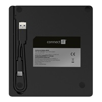 CONNECT IT Externí mechanika CD/DVD 3v1 SlimDrive, čtečka MicroSD/SD, 2xUSB, USB-A/USB-C, černá