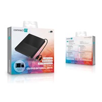 CONNECT IT Externí mechanika CD/DVD 3v1 SlimDrive, čtečka MicroSD/SD, 2xUSB, USB-A/USB-C, černá