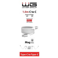 WG - Datový kabel Type-C na Type-C, 1 metr, 3A, 60W, magnetický samonavíjecí, bílá