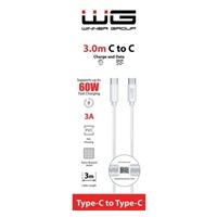 WG - Datový kabel Type-C na Type-C, 3 metry, 3A, 60W, bílá