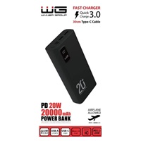 WG - Power Bank 20000 mAh, USB-C PD 20W + USB-A QC 3.0 22.5W, černá