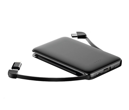 WG - Power Bank 5000 mAh, kabel Micro USB + Type-C + adaptér Lightning, černá
