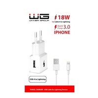WG - Síťová nabíječka 1x USB-A, Quick Charge 3.0, 5V-9V-12V, kabel USB-A na Lightning, bílá