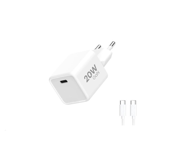 WG - Síťová nabíječka 1x USB-C PD 20W, 5V-9V-12V, kabel Type-C na Type-C, bílá