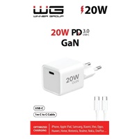 WG - Síťová nabíječka 1x USB-C PD 20W, 5V-9V-12V, kabel Type-C na Type-C, bílá