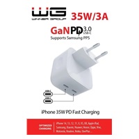 WG - Síťová nabíječka GaN 2x USB-C 35W, bílá