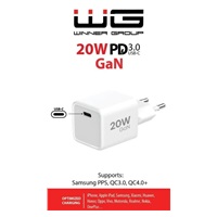 WG - Síťová nabíječka GaN 1x USB-C, PD 20W, 5V-9V-12V, bílá
