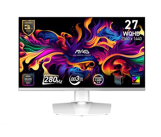 MSI LCD MAG 272QPW QD-OLED X28,26.5" 2560x1440 QD-OLED,280Hz,178/178,250nits,VESA,HDMI,DP,USB-C,Audio,White