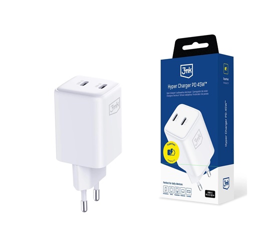3mk síťová nabíječka - Hyper Charger PD 45W, bílá