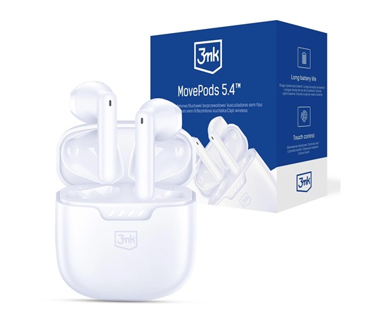3mk bezdrátová stereo sluchátka MovePods 5.4, bílá