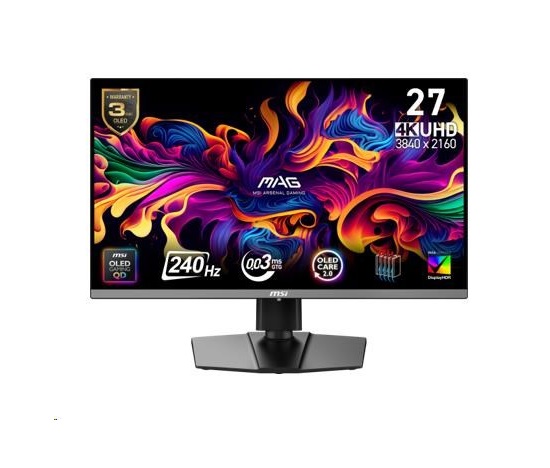 MSI LCD MAG 272UP QD-OLED X24, 26.5", QD-OLED, 4K UHD, 240Hz, 0.03ms, Black, 3R