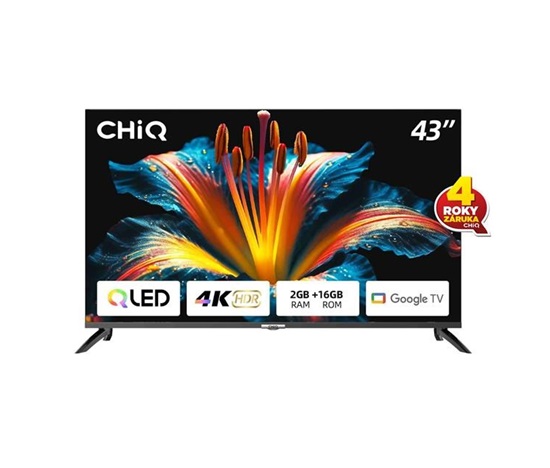 CHiQ U43QST TV 43", UHD, QLED, ultratenká, Google TV, DLG 120 Hz, Dolby Audio, Frameless, metalická