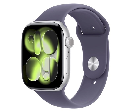 Apple Watch Series 11 GPS + Cellular 46mm Silver Aluminium Case with Purple Fog Sport Band - M/L