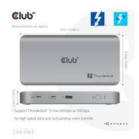 Club3D hub Thunderbolt 5 5v1, 3x USB-C TB5, 1x USB-A, 1x8K60Hz, 3x 5K60Hz, certifikace Thunderbolt Share, 180W