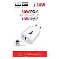 WG - Síťová nabíječka 2x USB, 1x USB-C PD PPS 3.0 30W + 1x USB-A QC4 18W, white