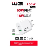 WG - Síťová nabíječka GaN 2x USB 65W, 1x USB-C PD 65W + 1x USB-A QC3.0 18W, white