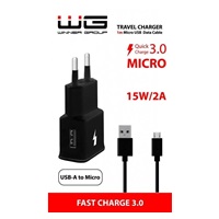 WG - Síťová nabíječka 1x USB-A, Quick Charge 3.0, 5V-9V-12V + kabel USB-A na Micro USB, black