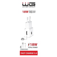 WG - Síťová nabíječka 1x USB-A, Quick Charge 3.0, 5V-9V-12V + kabel USB-A na Micro USB, white