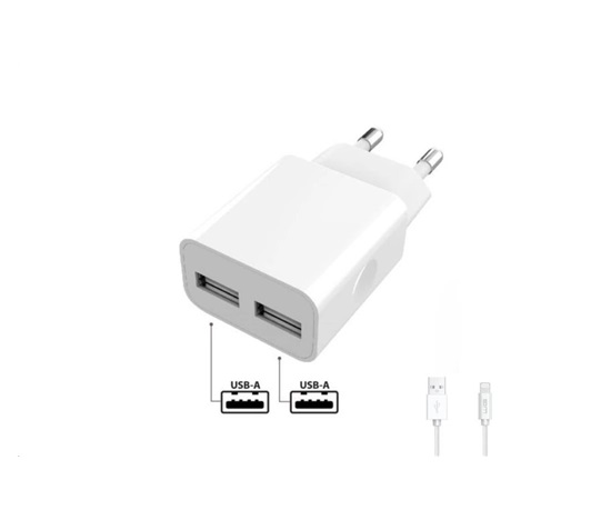 WG - Síťová nabíječka 2x USB-A 2,4A , Smart IC + kabel USB-A na Lightning, white