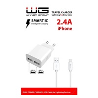 WG - Síťová nabíječka 2x USB-A 2,4A , Smart IC + kabel USB-A na Lightning, white