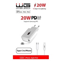 WG - Síťová nabíječka 1x USB-C, PD 20W + kabel Type-C na Lightning MFI,  white