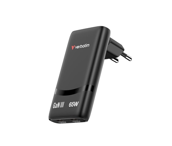 VERBATIM GaN Nabíječka Fold 'n' Go 65W, 2xUSB-C, černá
