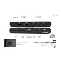i-tec KVM Docking Station HDMI for 2 hosts, Power Delivery 2x 100W
