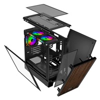 EVOLVEO Panthera, skříň mATX, 3x ARGB ventilátor 120mm, dřevěný přední panel + skleněná bočnice