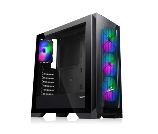 EVOLVEO Ptero Q2G, skříň ATX, 4x ARGB ventilátor, čelní+boční panel sklo, černá