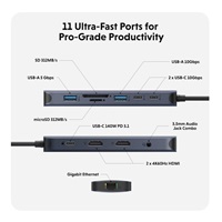 Hyper® EcoSmart™ Gen.2 Dual HDMI USB-C 11-in-1 Hub 140W PD 3.1 Pass-thru