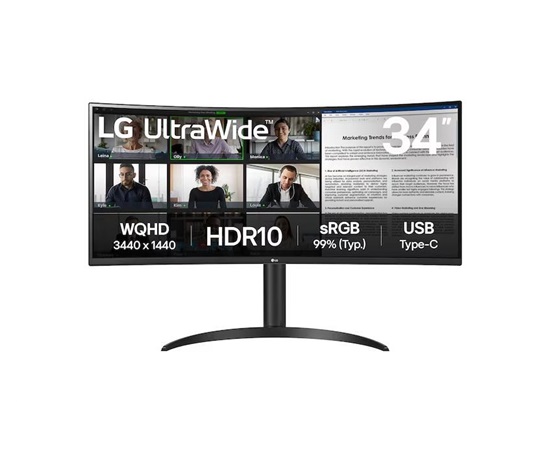 LG MT VA LED 34" 34WR55QK - VA panel, 3440x1440, 2xHDMI, DP, USB-C, USB 3.0, zakriven, nast vyska