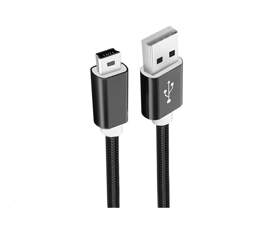 WG - Datový kabel USB Mini-B (5 pins)-USB-A / 1m / nylon braided / black