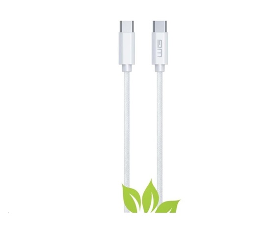 WG - Datový kabel Type-C (male) to Type-C (male) / 2m / 3A / cotton braided ECO / white