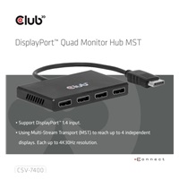 Club3D hub MST (Multi Stream Transport) DisplayPort 1.4 na 4x DisplayPort, Quad monitor, 4x 4K30Hz, 8K30Hz