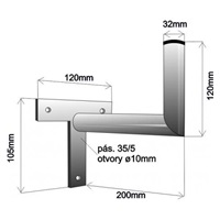 Držák antény na zeď, tvar T mini, délka 20cm