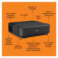 Epson Lifestudio Grand – EH-LS670B Metalická černá, 4K PRO-UHD, 3600lm, HDMI, USB, Google TV, 240Hz