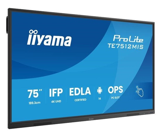 Iiyama ProLite TE7512MIS, 24/7, 190.5 cm (75''), PureTouch-IR, 4K, USB, USB-C, Ethernet, Wi-Fi, kit (USB), black