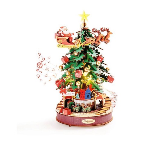 RoboTime 3D dřevěná skládačka hrací skříňky Vánoční stromeček
