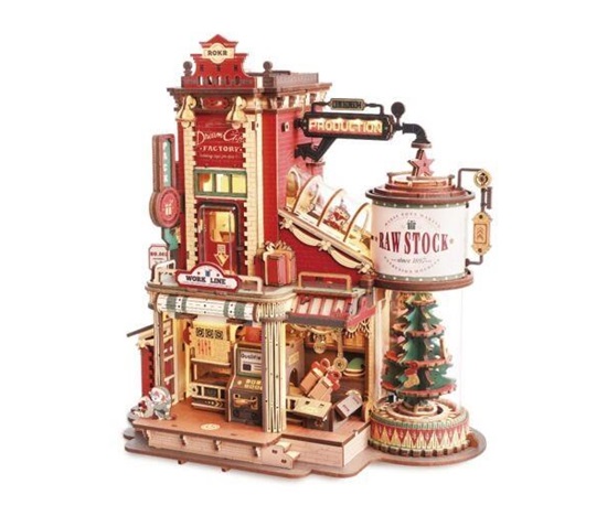 RoboTime 3D dřevěná skládačka hrací skříňky Kouzelná továrna na dárky