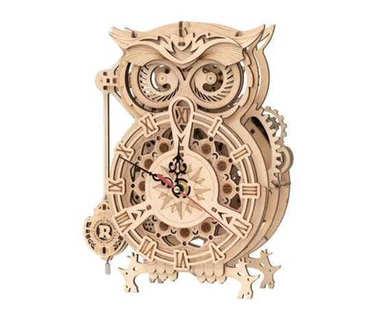 RoboTime 3D dřevěné mechanické puzzle Soví hodiny